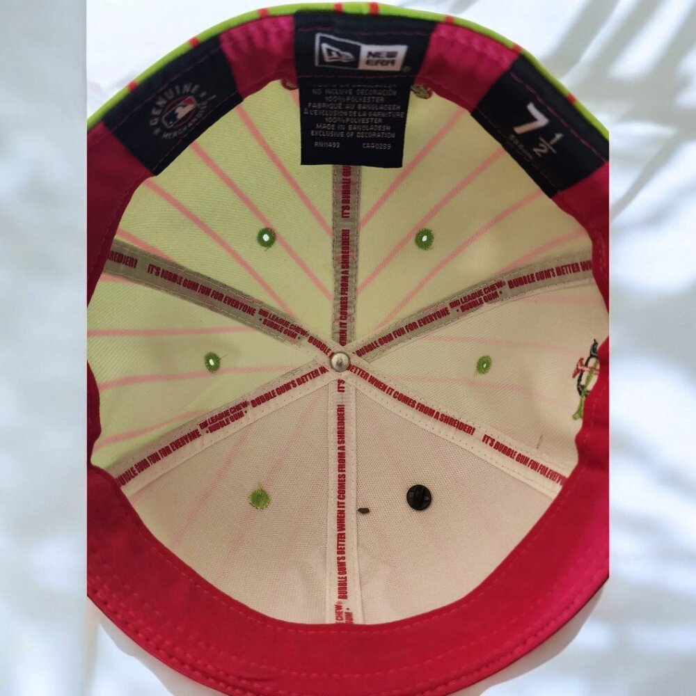 New Era NY Yankees Big League Chew Pinstripe Hat 7 1/2 Green Red Cap - Picture 8 of 10